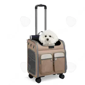 Comparer les prix de C Sac transport chat  41x30x43cm valise à roulettes animaux peut être portée à lépaule maille respirante facile à ranger marron
