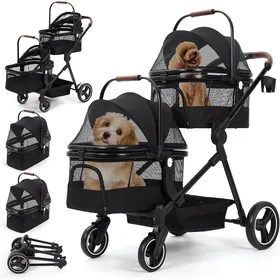 Meilleurs prix pour Double Poussette Pliable Pour Chien Chat Jusqu'À 15 Kg, Avec Fenêtres En Filet, Cordes De Sécurité, Panier De Rangement