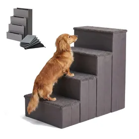 Comparer les prix de Relaxdays Escalier pour chien pliable 4 marches rangement 65x40x70 cm revêtement en tissu gris pour lit & canapé