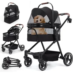 Comparer les prix de Poussette Pour Chien Pliable, Animaux Chariot Jusqu'À 22 Kg Avec Étui De Transport, Fenêtre En Filet, Panier De Rangement