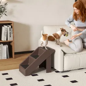 Comparer les prix de Escalier pour Chien Pliant à 3 Marches Antidérapantes Escalier pour Animaux en Plastique 50 x 305 x 365 cm Marron