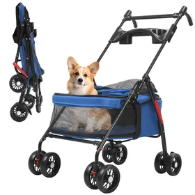Meilleurs prix pour FLASIDU - Poussette pour chien - pare-soleil - maille respirante et transparente - Pliable - 49*69*98cm - Bleu - charge 10 kg