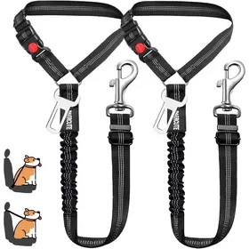 Comparer les prix de Lot de 2 ceintures de sécurité pour chien - Harnais de sécurité élastique réglable pour voiture - Laisse rembourrée-chocs (noir)