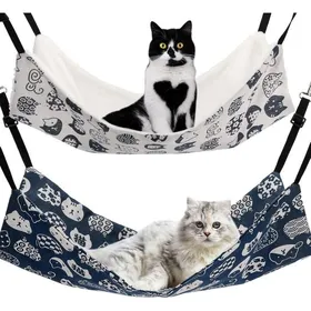Comparer les prix de Hamac suspendu double face pour chat - MICH - Lot de 2 - Réglable - Tissu peluche et lin - Crochets en acier inoxydable