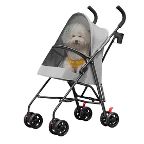 Meilleurs prix pour GRIS Poussette pliable avec panier de rangement pour chien chat animaux Corde antidérapante Maille respirant et facile