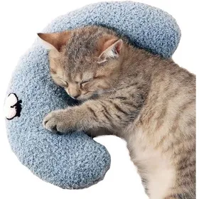 Comparer les prix de Petit oreiller pour chats jouet apaisant ultra doux et moelleux pour animaux de compagnie demi-beignet  - Bleu brume