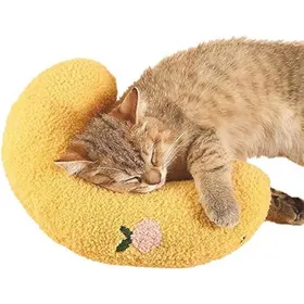 Meilleurs prix pour Petit oreiller pour chats jouet apaisant ultra doux et moelleux pour animaux de compagnie demi-beignet câlin- Gingembre