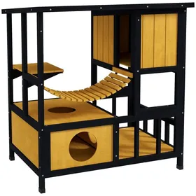 Comparer les prix de arbre A Chat Maison Bois Avec Pont Suspendu Et Balcon Etanche Pour 1-2 Chats Jusqua 5 Kg Jaune