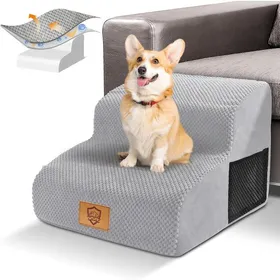 Meilleurs prix pour Escalier pour Chien 2 Marches - Ensemble Compact - Mousse Haute Densité et Tissu - Accès Lit et Canapé - Chiots et BORDURE DE ROUTE