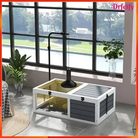 Comparer les prix de Maison pour tortue - AKOZON - 12803 - Double espace (niche + aire de jeu) - Support de lampe réglable - Gris 81 x 48 x 315 cm