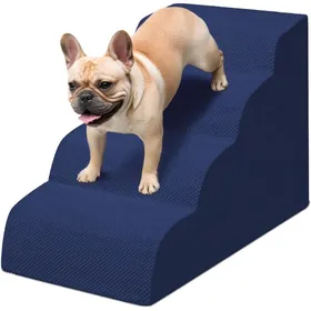Comparer les prix de Escalier pour Chien et Chat - 4 Marches - Mousse Haute Densité - Accès Sécurisé Lit Canapé - Animaux Âgés - Bleu M BORDURE DE ROUTE