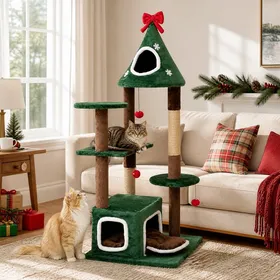 Meilleurs prix pour Costway Arbre À Chat De Noël Tour À Griffer Avec Niches Plateformes Poteaux En Sisal Jouets Suspendus Structure Stable