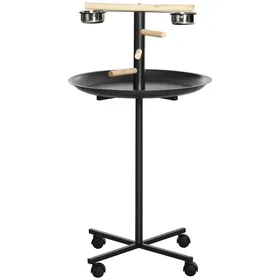 Comparer les prix de Perchoir perroquet mangeoire à oiseaux sur pied 4 roulettes 2 mangeoires en acier inoxydable Ø 60 x 111 cm gris