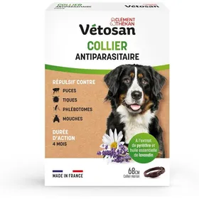 Comparer les prix de Vétosan Collier Antiparasitaire Pour Chiens - À LExtrait De Pyrèthre Et DHuile Essentielle De Lavandin - 1 Collier De 68 Cm