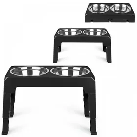 Comparer les prix de JEOBEST - Gamelles professionnelle pour chiens et chats, 2 gamelles, hauteur réglable, gamelle en inox + PP, noir