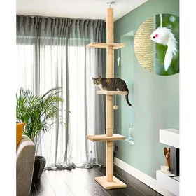 Meilleurs prix pour Arbre chat bois sol plafond 3 étages mural hauteur réglable 236-278cm structure stable pour chats intérieur design moderne
