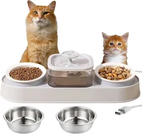 Comparer les prix de 3 in1 Mangeoirs et Abreuvoirs pour ChatsGamelle Chat Pompe Fontaine a Eau ChatGamelle pour Chat Incliné à 15°Fontaine (Gris)