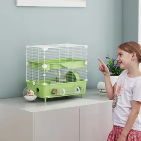 Meilleurs prix pour Cage pour hamster  à 2 niveaux avec roue de course salle de bain en sable pour hamster nain 445 x 28 x 44 cm vert