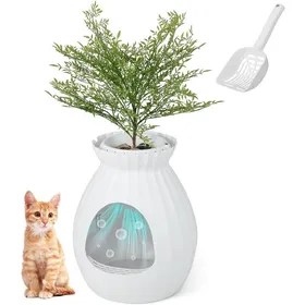 Comparer les prix de GOPLUS Bac à litière pour chat avec contrôle intelligent des odeurs, meuble à litière pour chat caché avec fausse plante, Blanc