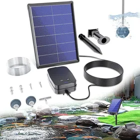 Meilleurs prix pour Aérateur de bassin - Pompe à oxygène solaire - 4 W - Pompe à oxygène avec batterie - 3 modes - 2 pierres à air pour étang jardin