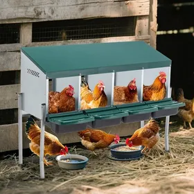 Meilleurs prix pour Nichoir à poules vert 107x33x81cm 4 compartiments avec pieds et couvercle poulailler extérieur pour élevage volailles