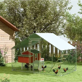 Meilleurs prix pour Poulailler Acier Argent 6-8 Poules Enclos Exterieur FloraGrace Pour Jardin Avec Mangeoire Suspendue 300x200x195cm