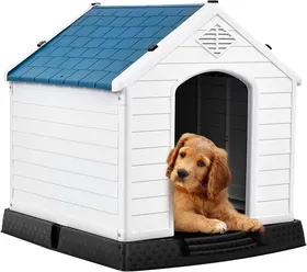 Comparer les prix de GOPLUS Niche pour Chien en Plastique avec Trous de Ventilation et Plancher Surélevé, Maison pour Chien avec Toit Étanche (S)