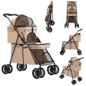 Meilleurs prix pour 3 en 1 Poussette Pliable à 2 Niveaux pour Chien/Chat LVHCMFOHM Poussette Double pour Animaux Avec Ventilation et Freins Kaki