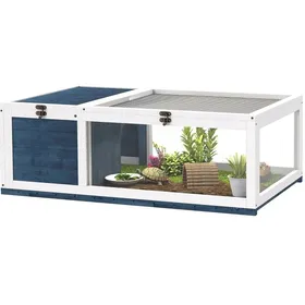 Meilleurs prix pour ELVORIN Maison pour tortue en bois enclos reptile bleu et blanc 91 x 60 5 x 32 cm couvercles ouvrants vitres dobservation