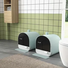 Comparer les prix de Lot de 2 bacs à litière pour chat avec porte battante pelle et filtre inclus dim. 43L x 44l x 47H cm