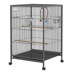 Comparer les prix de Cage oiseau sur pied cage sur roulettes avec balançoire perchoirs et plateau coulissant 48 x 46 x 74 cm en acier noir