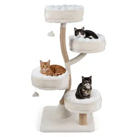 Meilleurs prix pour COSTWAY Arbre à Chat Multiniveau 4 Nids Nuage Structure Métallique Stable Charge 15kg Niveau Poteaux Sisal Jouets Suspendus Lavable