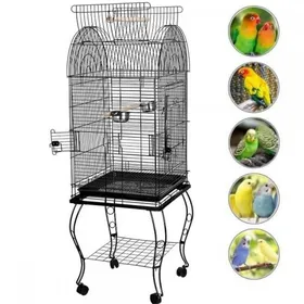 Meilleurs prix pour MIPAN. Cage À Oiseaux Volière Avec Mangeoires + Roulettes - Pour Canaris Perruches Perroquets - 59×59×150cm - Noir
