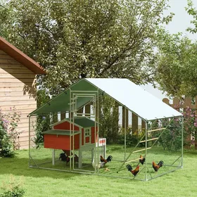 Meilleurs prix pour Enclos poulailler extérieur parc grillagé 6 m² avec perchoir et mangeoire acier galvanisé Ø25mm 300x200x195cm argent