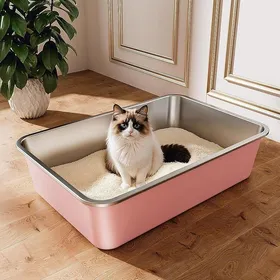 Meilleurs prix pour Caisse litière inox rose 60x40x15 cm pour grands chats