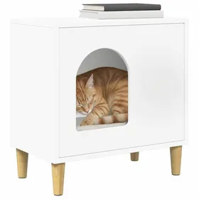 Meilleurs prix pour Maison pour chat minimaliste - vidaXL - bois dingénierie - blanc - 51 x 30 x 52 cm - avec coussin - Capacité 60 kg ycm45p346