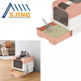 Meilleurs prix pour XJING Bac à litière pour chat pliable -49*37*35cm - Rose -Litière ouverte et fermée -Facile à nettoyer