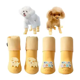 Comparer les prix de Lot de 4 bottes imperméables pour chiens idéales pour la neige et la pluie pour chiens de petite et moyenne taille (jaune)