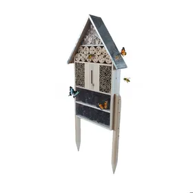 Comparer les prix de Hôtel à insectes Relaxdays avec pied bois toit galvanisé HxLxP 119x50x12 cm naturel/argent