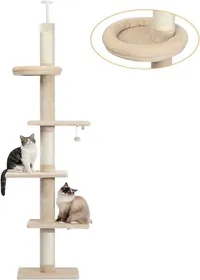 Comparer les prix de Arbre À Chat À 5 Niveaux Réglable En Hauteur Du Sol Au Plafond,Grand Centre D'Activités D'Escalade Avec Griffoir,Lit Confortable,B