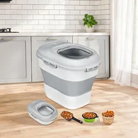 Comparer les prix de Conteneur à croquettes pliable 25L avec couvercles hermétiques et roulettes gris PP/TPE