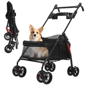 Comparer les prix de Poussette pour chien à 4 roues - porte-gobelet - poussette pour animaux de compagnie de petite moyenne - 95 * 70 * 50 cm Noir
