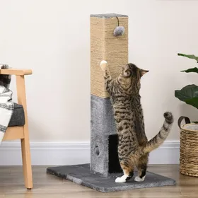 Meilleurs prix pour Poteau à gratter pour chat griffoir pour chat balle avec clochette 2 brosses de toilettage 595 x 39 x 79 cm beige gris
