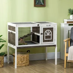 Comparer les prix de Clapier à lapins cage lapin intérieur avec bac amovible 2 portes verrouillables échelle 90 x 53 x 87 cm café