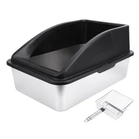 Comparer les prix de Bac à litière pour chat – MLBQ – Design en inox hauteur surélevée – Pour grands chats multicats – Noir
