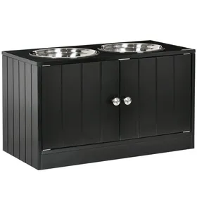 Meilleurs prix pour Gamelle - Ecuelle  Gamelle 2 en 1 pour grands chiens - 2 bols inox + support rangement 44L - Distributeur nourriture/eau -  noir