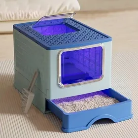 Comparer les prix de Grande boîte à litière pour chats avec contrôle des odeurs conception de tiroir portable espace spacieux pour intérieur bleu