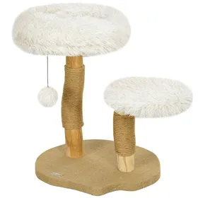Comparer les prix de Arbre à chat 61 5 cm griffoir bois de poirier blanc tour à chat avec balle 2 lits pour chat de moins de 5 kg