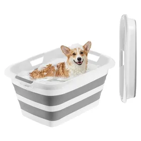 Comparer les prix de Baignoire Pliable pour Animaux de Compagnie -VEVOR-34 L-Baignoire Portable pour Petits Chiens et Chats-Gris et Blanc