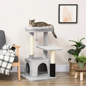 Meilleurs prix pour NuvlaGu - Arbre à chat avec panier lavable plateforme et jouets - Gris clair - 48x48x85 cm
